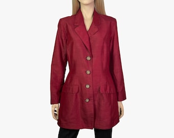 Vintage Monsoon raw silk red blazer with beaded buttons, 1990s