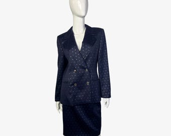 Escada Margaretha Ley navy blue wool skirt suit, 1980's