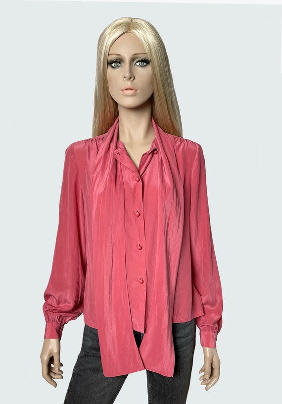 Lanvin Vintage Silk Pink Bow Tie Blouse 1970s - Etsy