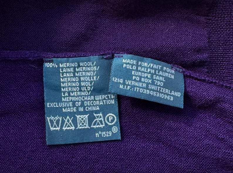 Polo Ralph Lauren vintage wool jumper, 90s Polo, collared purple merino wool sweater image 8