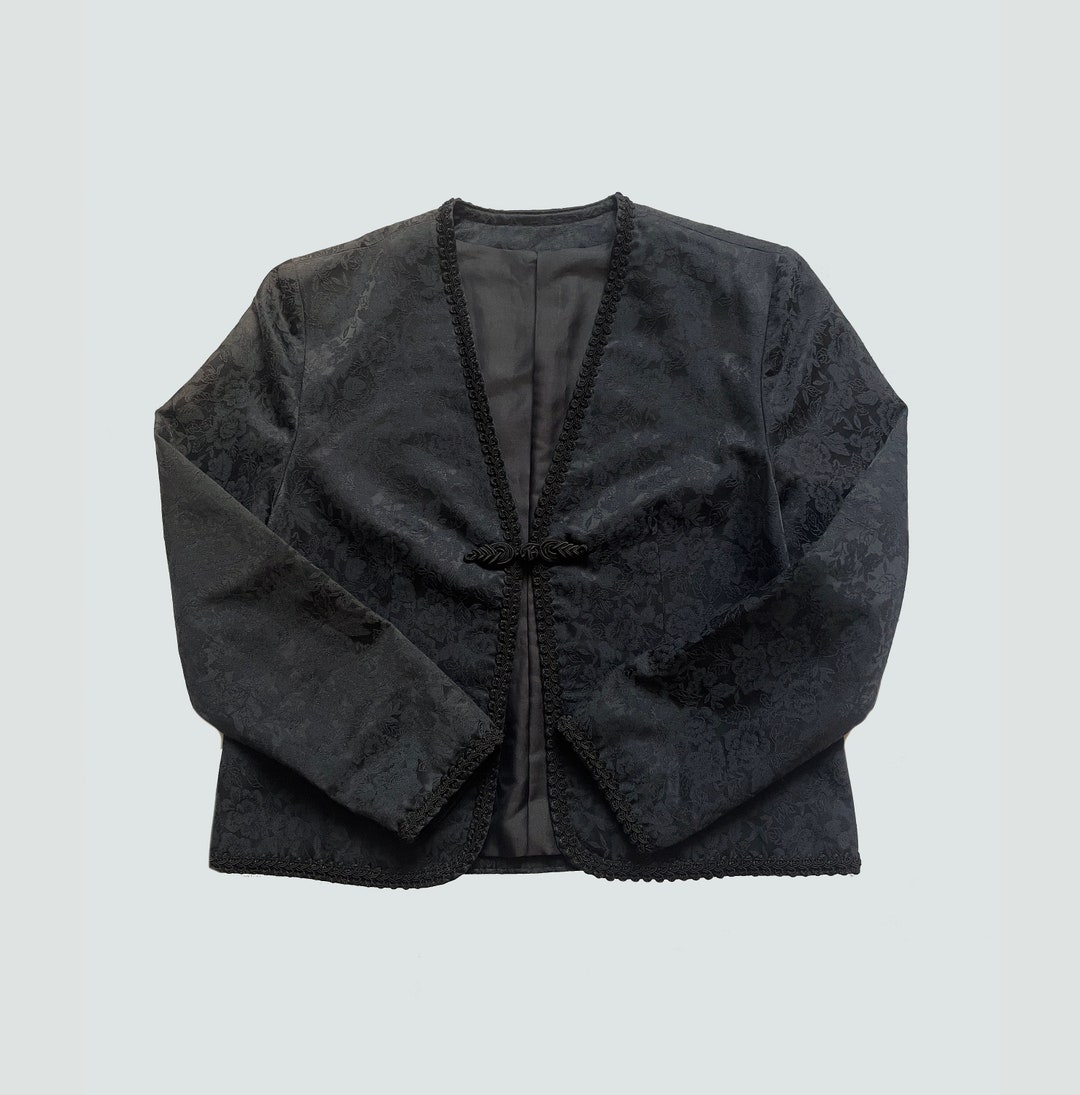 Vintage Black Jacquard Jacket In Chinese Style Size S M Etsy
