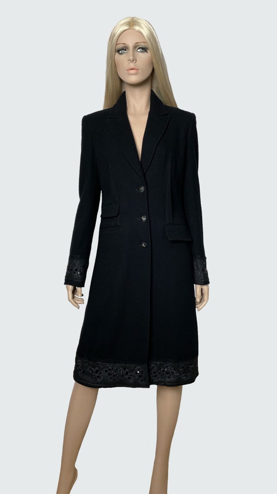 GALLIANO black wool fitted coat with rhinestones … - image 2