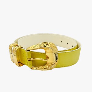 ESCADA Size 38 Yellow Belt w/ Goldtone Signature Buckle Made In Italy s-l400.jpg main image 3