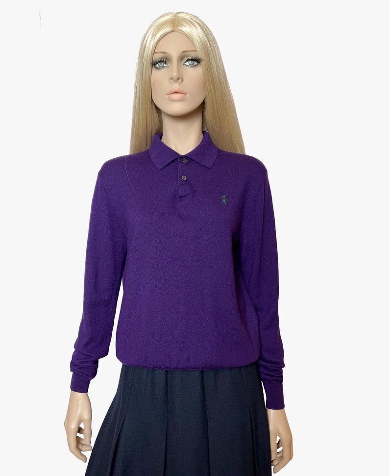 Polo Ralph Lauren vintage wool jumper, 90s Polo, collared purple merino wool sweater image 1