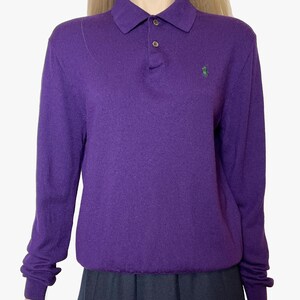 Polo Ralph Lauren vintage wool jumper, 90s Polo, collared purple merino wool sweater image 2