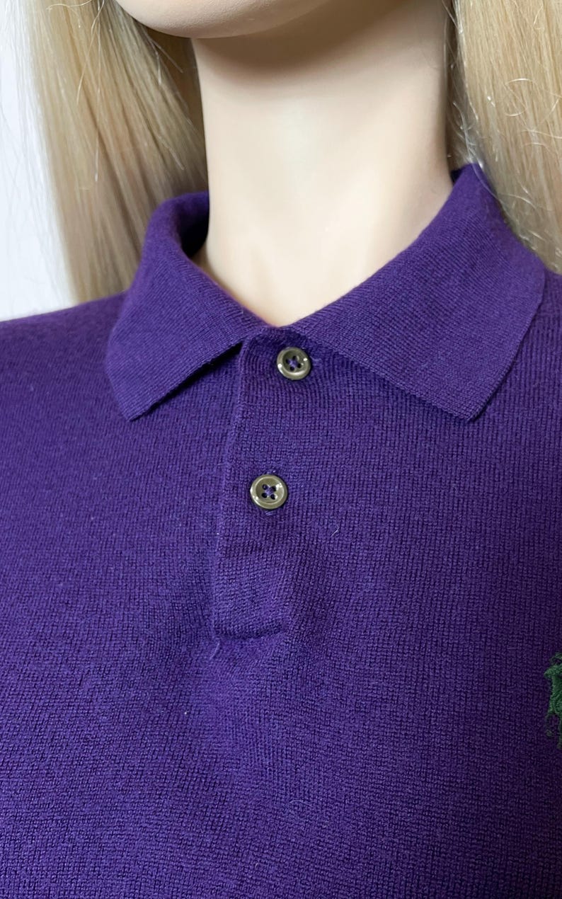 Polo Ralph Lauren vintage wool jumper, 90s Polo, collared purple merino wool sweater image 3