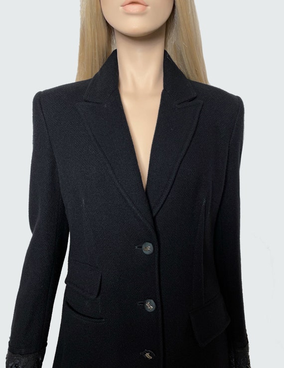 GALLIANO black wool fitted coat with rhinestones … - image 4