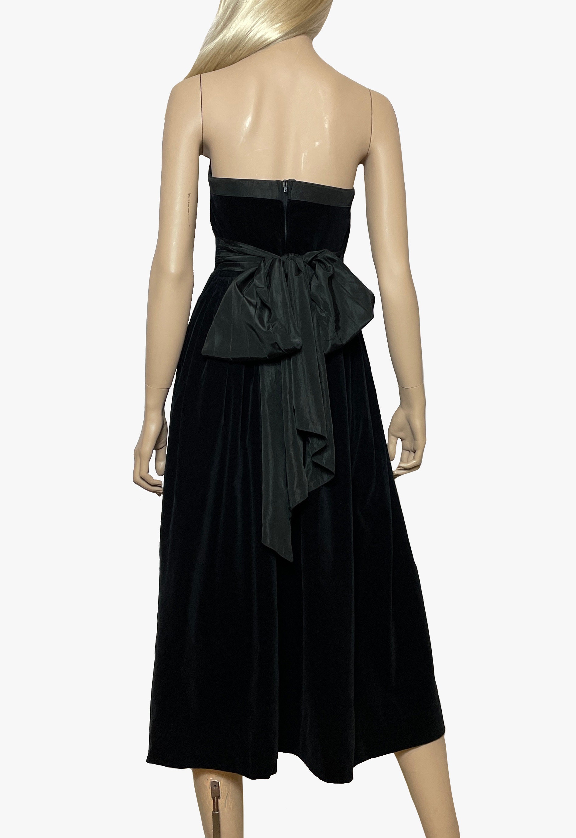 Vintage 1980s Black Velvet Bustle Dress