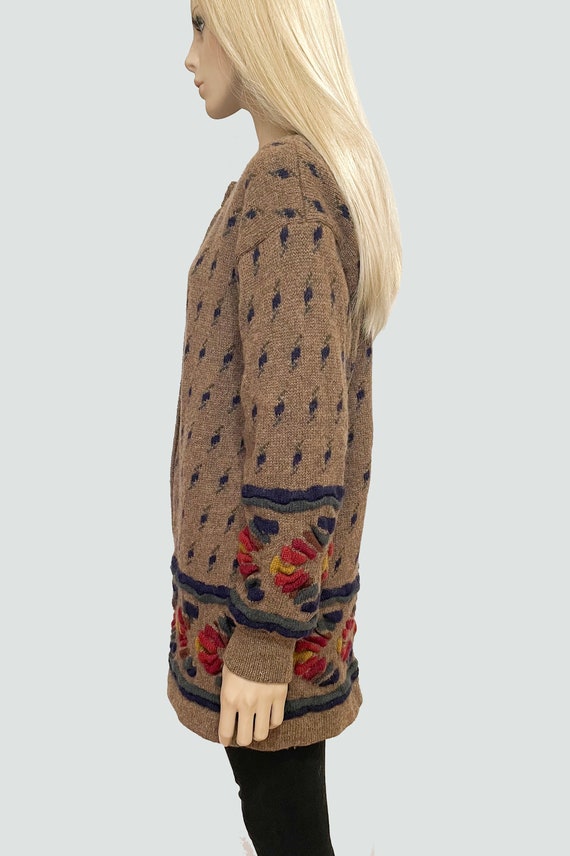 Vintage Tulchan woman embroidered brown cardigan,… - image 6