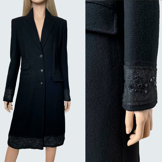 GALLIANO black wool fitted coat with rhinestones … - image 1