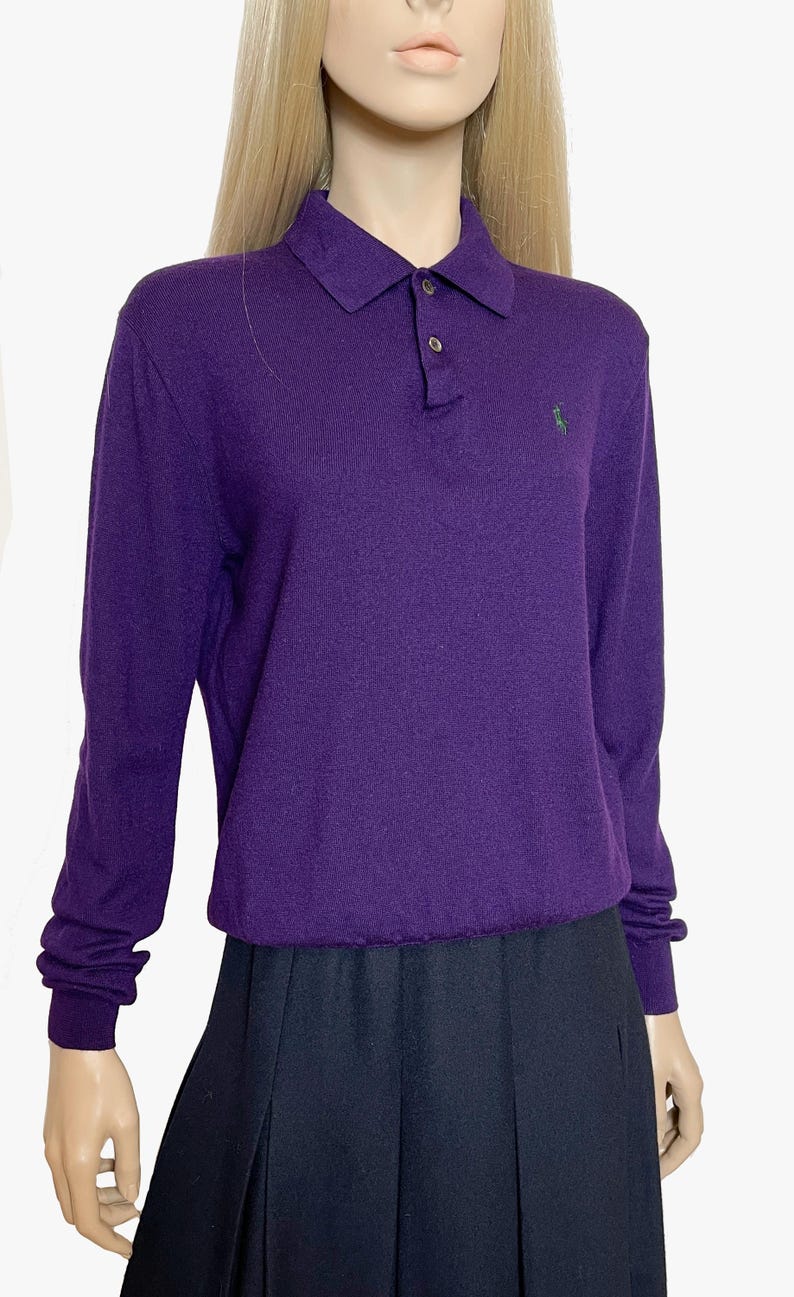 Polo Ralph Lauren vintage wool jumper, 90s Polo, collared purple merino wool sweater image 4