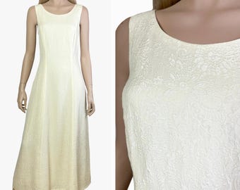 Vintage Monsoon maxi jacquard silk dress, minimalist wedding dress, ivory summer dress 1990's