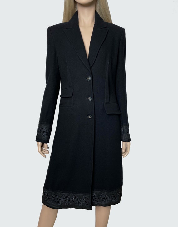 GALLIANO black wool fitted coat with rhinestones … - image 3