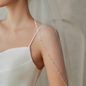 Beaded Edge Bridal Veil, Wedding Veil with Beaded Trim, 1 Tier Elegant Fingertip Veil, Crystal Sequins Edge Veil, Custom Ivory Wedding Veil