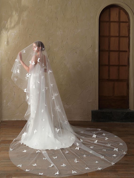 Pearls Bridal Veil With Blusher, Wedding Veil With Scattered  display picture 1