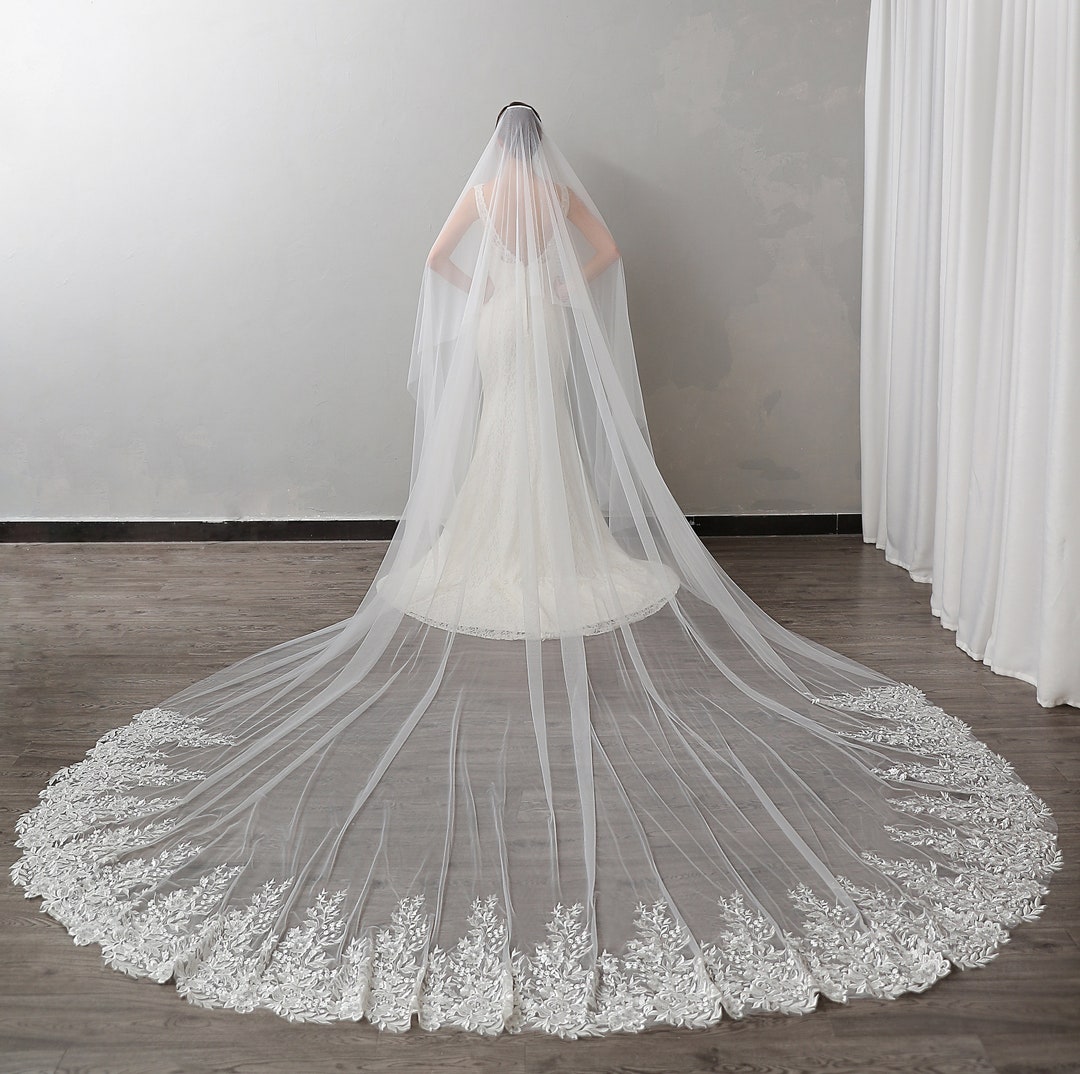 Handmade Rose Lace Bridal Veil With Blusher: Two Tier Drop Veil