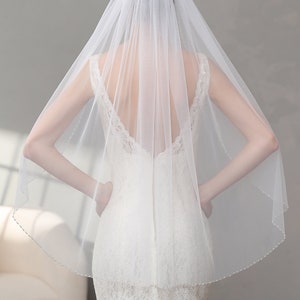 Beaded Edge Veil, Beaded Bridal Veil, Pearls Crystal Soft Tulle Veil, Beaded Floor Length Veil, Ivory Wedding Veil image 4