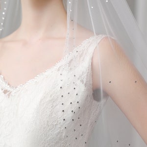 Rhinestones Edge Veil, Shimmer Sparkle Veil, 1 Tier Bridal Veil, Ivory Fingertip Veil, Long Wedding Veil