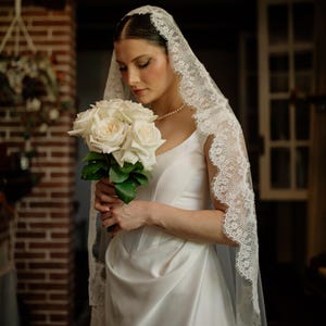 Lace Trim Bridal Veil, Mantilla Lace Wedding Veil, Rose Lace Veil, Fingertip Lace Veil, 1 Tier Veil with Comb, Eyelash Veil, Chantilly Veil image 7