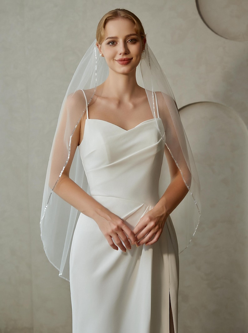 Handmade Sequined Bridal Veil: Soft Tulle, Beaded Edge