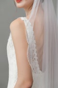 Pearls Edge Bridal Veil, Ivory Veil, Elegant Fingertip Veil, Scalloped Veil, Custom Beaded Wedding Veil