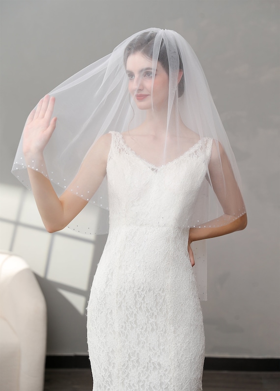 Rhinestone Edge Bridal Veil: Handmade Ivory Blusher  display picture 2
