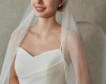 Pleated Bridal Veil, Wedding Veil Popular, 1 Tier MinimalistShort Veil, Simple Pleated Wedding Veil, Single layer Custom Wedding Veil