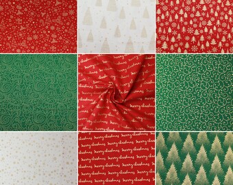 Christmas Gold Foil Quilting Cotton Fabric Tree Festive Stars Party Decoration XMAS Celebration Cushion Cover