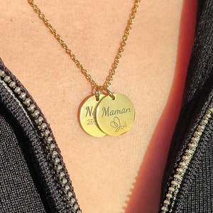 Personalized necklace - medal with laser engraving. ideal women's necklace gift, Mother's Day necklace, mom necklace, godmother necklace, ...