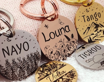 Gepersonaliseerde honden-/kattenpenning – rond roestvrijstalen plaatje met lasergravure van naam, nummer en adres – identificatiepenning voor huisdier.