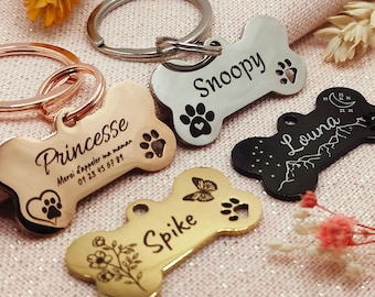 Médaille personnalisée pour chien en forme d'os / Médaille de qualité en inox / Gravure réalisée en France