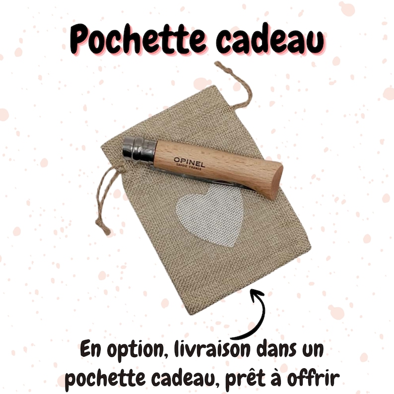 Faca Opinel 8 personalizada - Lâmina em aço inoxidável - Presente de Natal para homens, pais ou avôs - Faca personalizável com gravação a laser Avec pochette cadeau