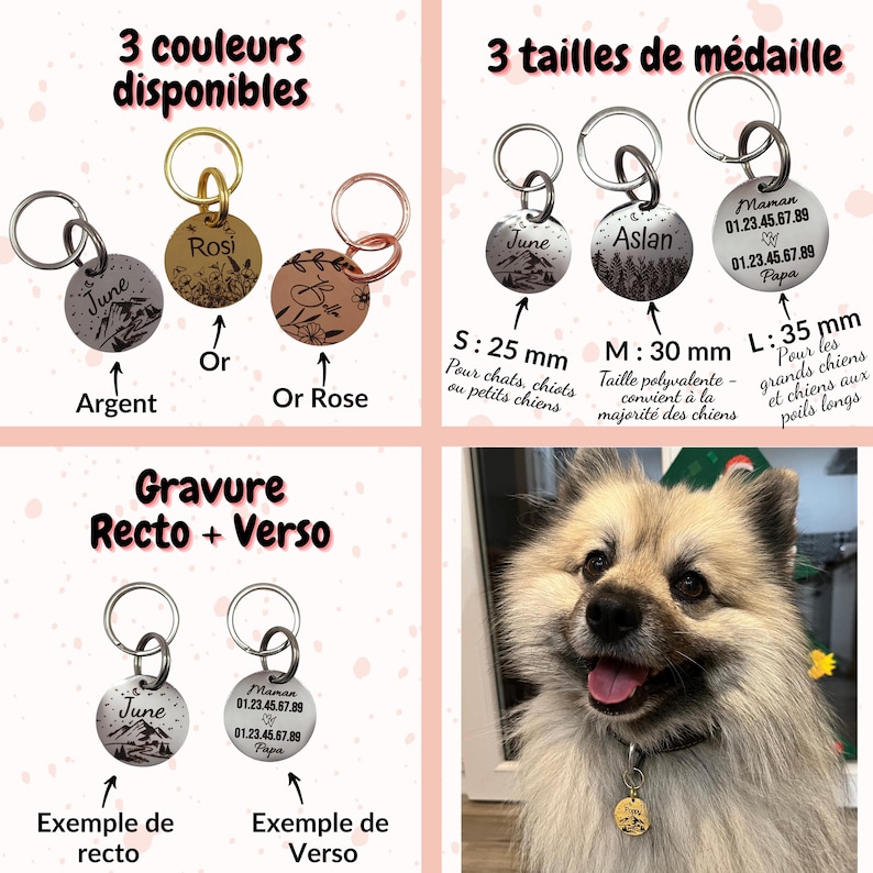 Personalized Dog Tag / Pet ID Tag – Custom Engraved for Dog or Cat – Phone Number, Address, Icon – Round Stainless Steel Tag image 2