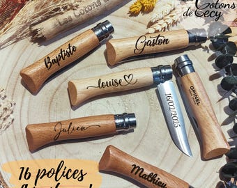 Couteau Opinel 8 personnalisé - Lame en inox - cadeau de Noël pour homme, papa ou grand-père - Couteau personnalisable par gravure laser