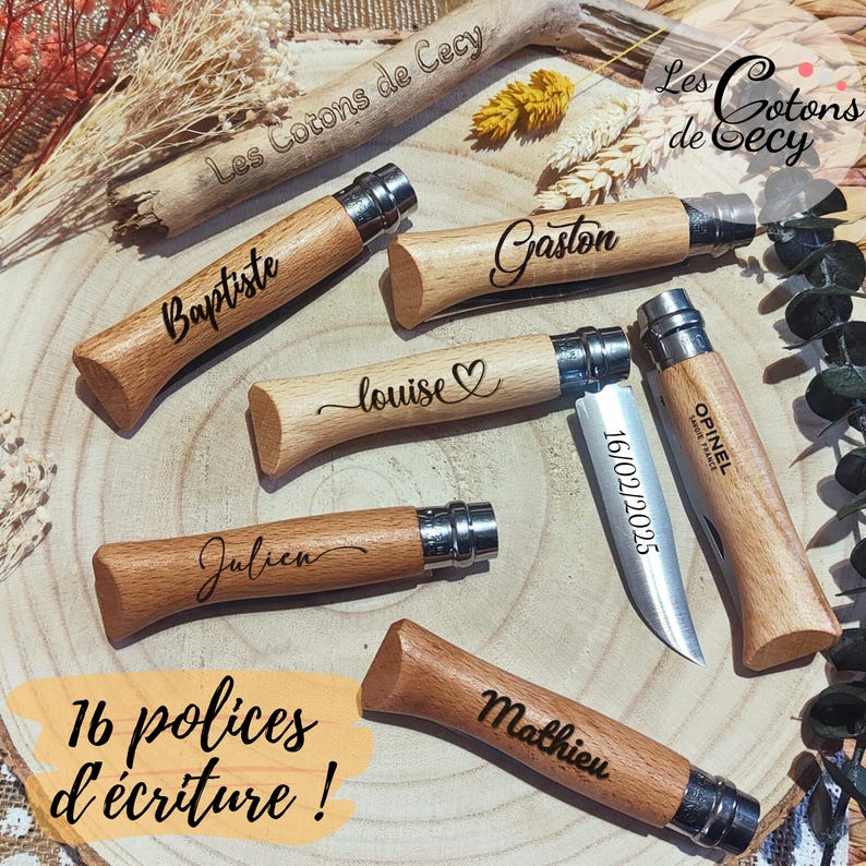 Faca Opinel 8 personalizada - Lâmina em aço inoxidável - Presente de Natal para homens, pais ou avôs - Faca personalizável com gravação a laser imagem 1