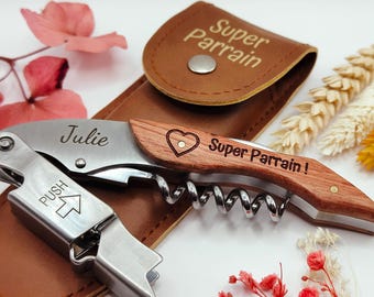 Abridor de garrafas de madeira personalizado com gravação – Presente original para padrinho ou melhor amigo.