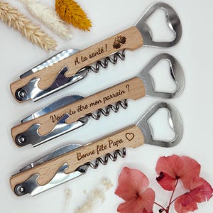 Personalized wooden bottle opener, Personalized corkscrew, customizable bottle opener, men's gift, Father's Day, Christmas, birthday