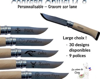 Personalisiertes Opinel-Messer mit der Nummer 8 – Gravur auf der Klinge – personalisiertes Klappmesser – Geburtstagsgeschenk – Vatertagsgeschenk – Weihnachten