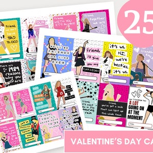Taylor Valentine Cards, Eras Valentine, Swift Classroom Valentine Cards, Swiftie Valentine, Instant Download, Printable