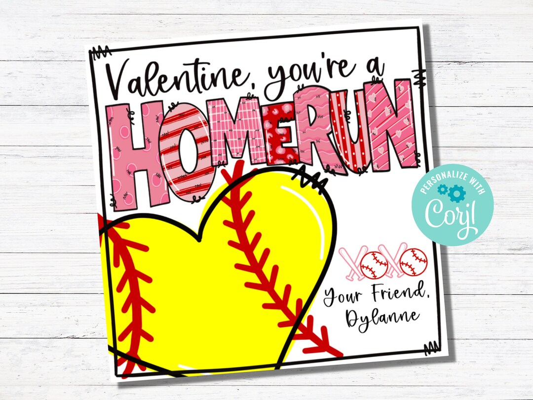 EDITABLE/PRINTABLE Softball Valentine's Day Gift Tag Sports Valentine