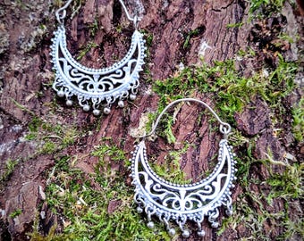 Floral Drop Sterling Silver Hoop Earrings