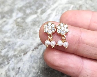 Crystal Jewel Flower & Pearl Drop Earrings/Decor (flat back to stick on)