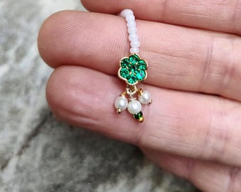 Pearl Dangle & Green Flower Hair Tikha (Miniature)