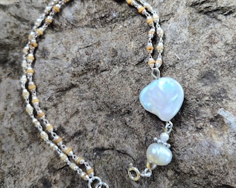 Tulasi Wood, Freshwater Pearl & Sterling Silver Bracelet