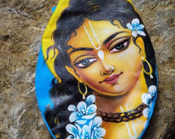 Hand Painted Gauranga Bead Bag, Art Silk Fabric, Zipper Pocket