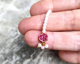 Pearl Dangle & Fuschia Flower Hair Tikha (Miniature)