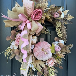 Pink Fall Wreath for Front Door, AutumnWreath for front Door