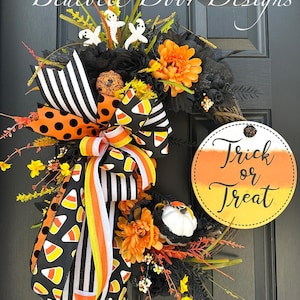 Halloween Wreath, Trick or Treat Wreath, Halloween Candy Wreath, Halloween Grapevine Wreath, Halloween Wreath with Trick or Treat Sign