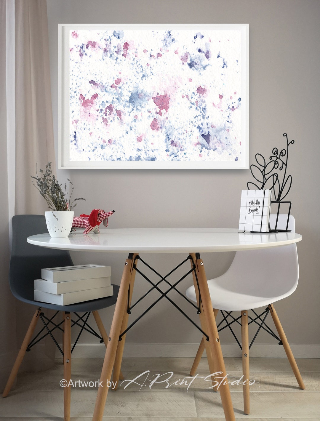 Blue Pink Wall Art Blue Pink Watercolor Print Pink Abstract Etsy