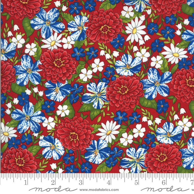 White /& Blue from the America the Beautiful Collection by Moda Floral in Red